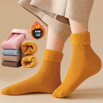 Winter Warm Women Snow Kojinės Soft Casual Solid Color Wool Cashmere Home Floor Sock Cashmere Snow Boots Sokken Thicken