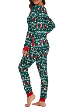 ZIYIXIN Moteriškos s Kalėdinės pižamos ilgomis rankovėmis V-Neck Printed Romper Loose Nuimamas tarpukasis Elastingi kalėdiniai kombinezonai
