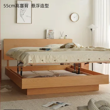 Šiaurės medžio masyvo dėžės lova, 1,5m japoniško stiliaus maža viengulė lova, 1.8m dvigulė vyšnių medienos aukštos dėžės laikymo lova