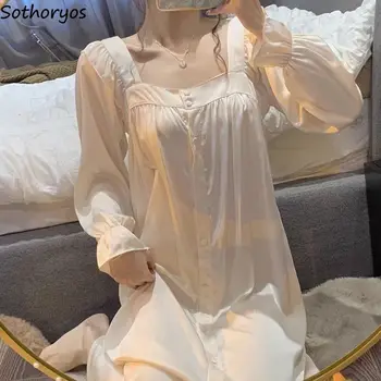 Šilkas Midi naktiniai marškiniai Moterys Oda Draugiškas Kvadratinis kaklas Skraidančios rankovės Kieti namų drabužiai Princesės stilius Moteriški drabužiai Prašmatnus Elegantiškas