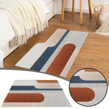 Šviesus prabangus svetainės kilimas Paprastas kavos staliukas Antklodė Šviežia abstrakti geometrinė miegamojo lova, padengta antklodėmis Kilimas