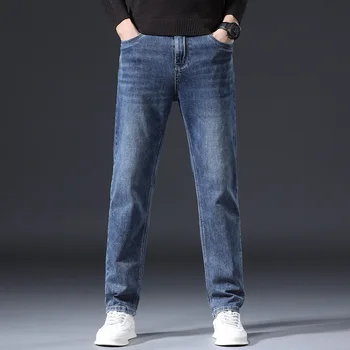 Žieminiai džinsai vyriškam prekės ženklui Kelnės Džinsinės kelnės Slim Fit Drabužiai Gatvės drabužiai Baggy Verslo mada Juoda Šviesiai mėlyna Krovininės kelnės