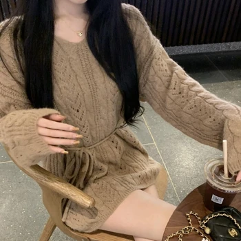 Žiemos šiltas vintažinis megztas megztinis Moterys Laisvas retro saldus megztinis Moteris Laisvalaikio Korėjos mados dizainerė Šiltas megztinis Mielas